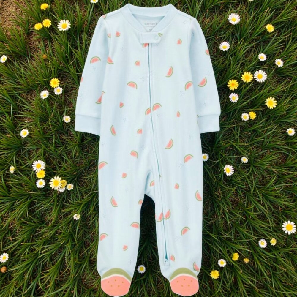 Carters Footed Baby Girl Sleep N' Play Light Blue w/ Watermelon Size 3 Months
